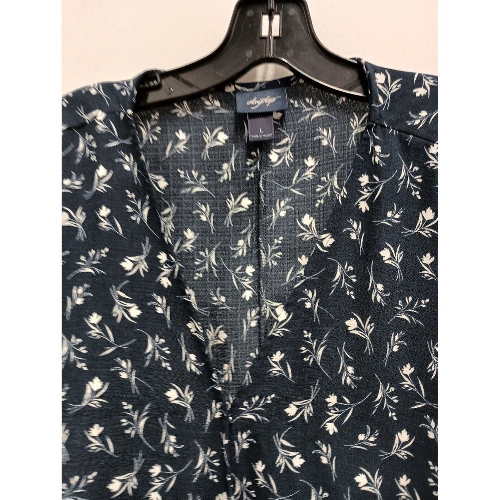 Daytrip Womens BOHO Faux Wrap Blouse Top Large Navy Floral Long Sleeve Oversized - Picture 2 of 6